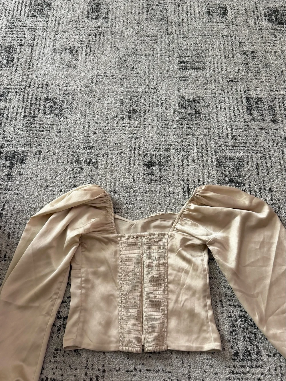 Abercrombie & Fitch Cream Satin Puff-Sleeve Blouse